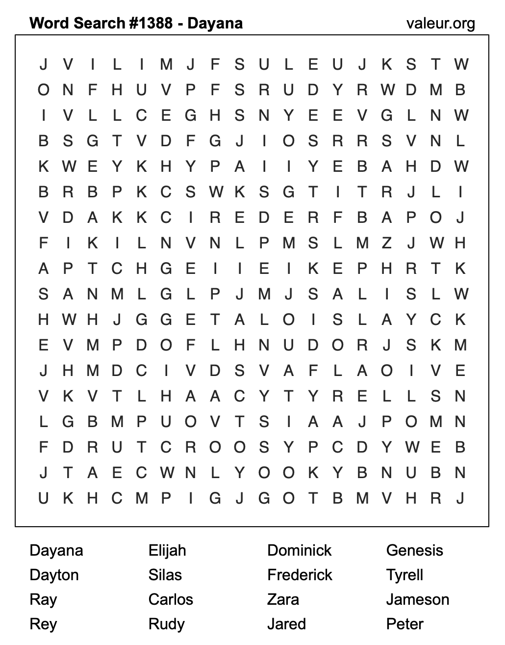Word Search Puzzle with the name Dayana #1388