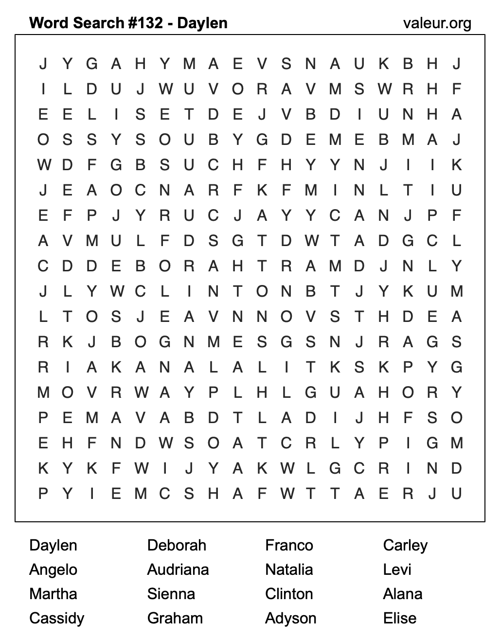 Word Search Puzzle with the name Daylen #132