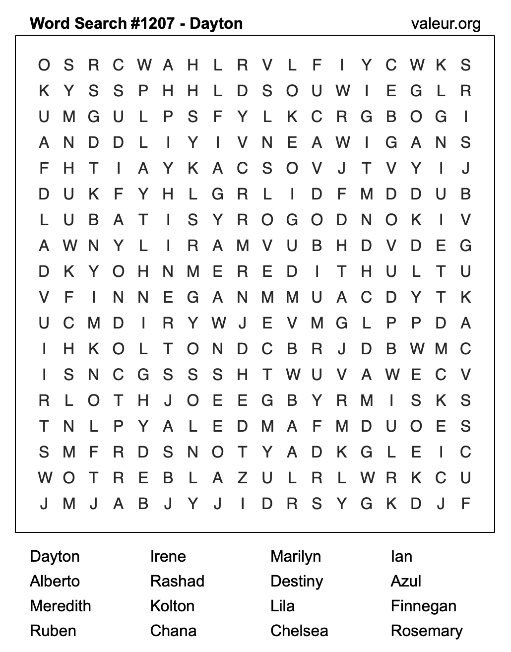 Word Search Puzzle with the name Dayton #1207 Word Search Puzzle with the name Dayton #1207