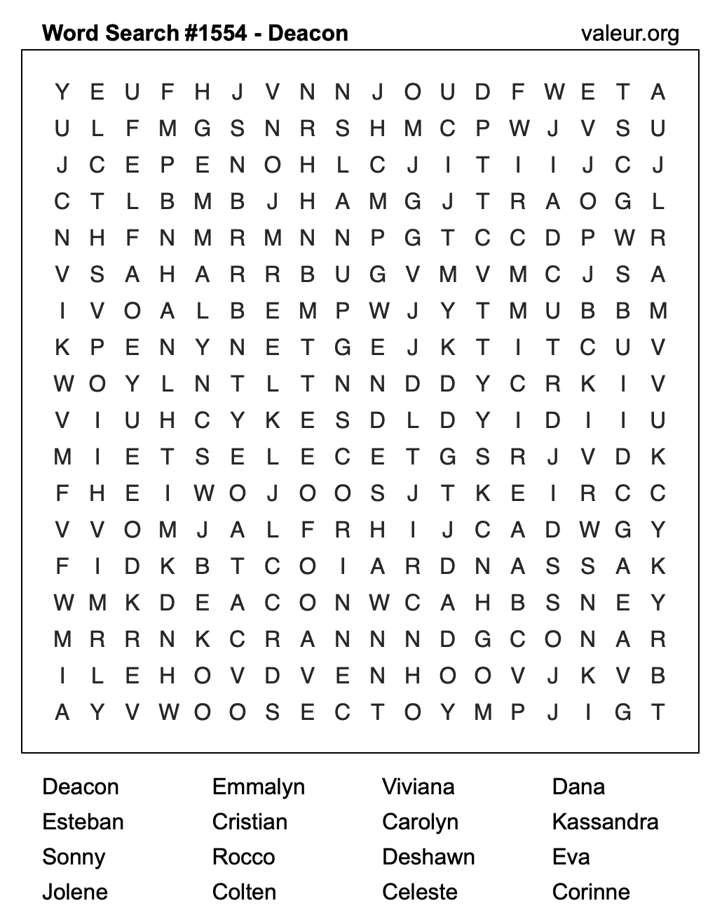 Word Search Puzzle with the name Deacon #1554 Word Search Puzzle with the name Deacon #1554