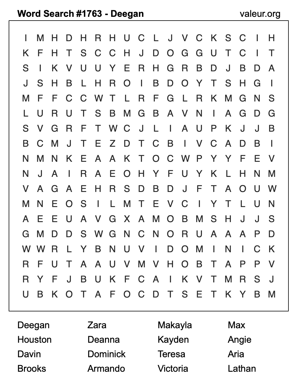 Word Search Puzzle with the name Deegan #1763 Word Search Puzzle with the name Deegan #1763