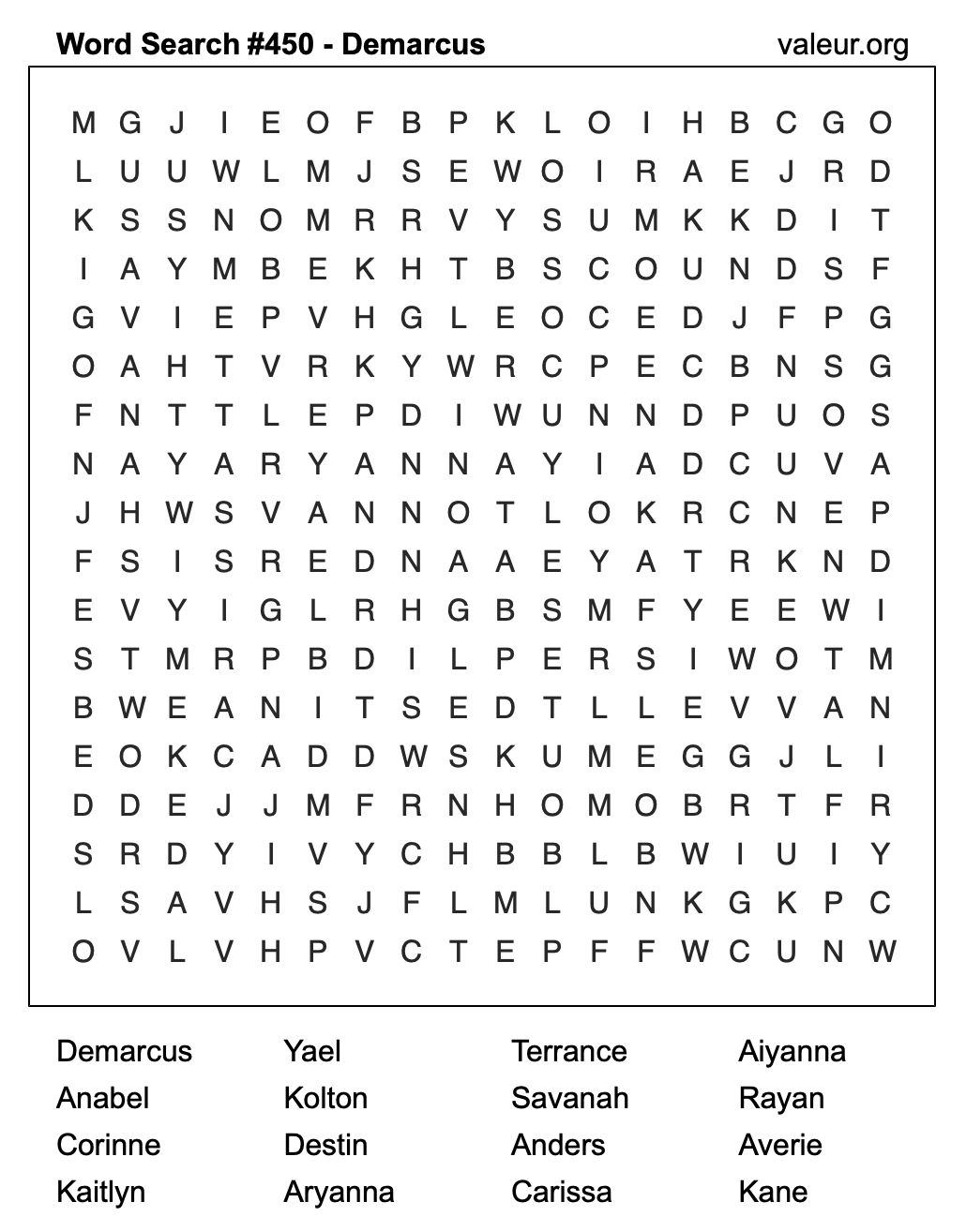 Word Search Puzzle with the name Demarcus #450 Word Search Puzzle with the name Demarcus #450