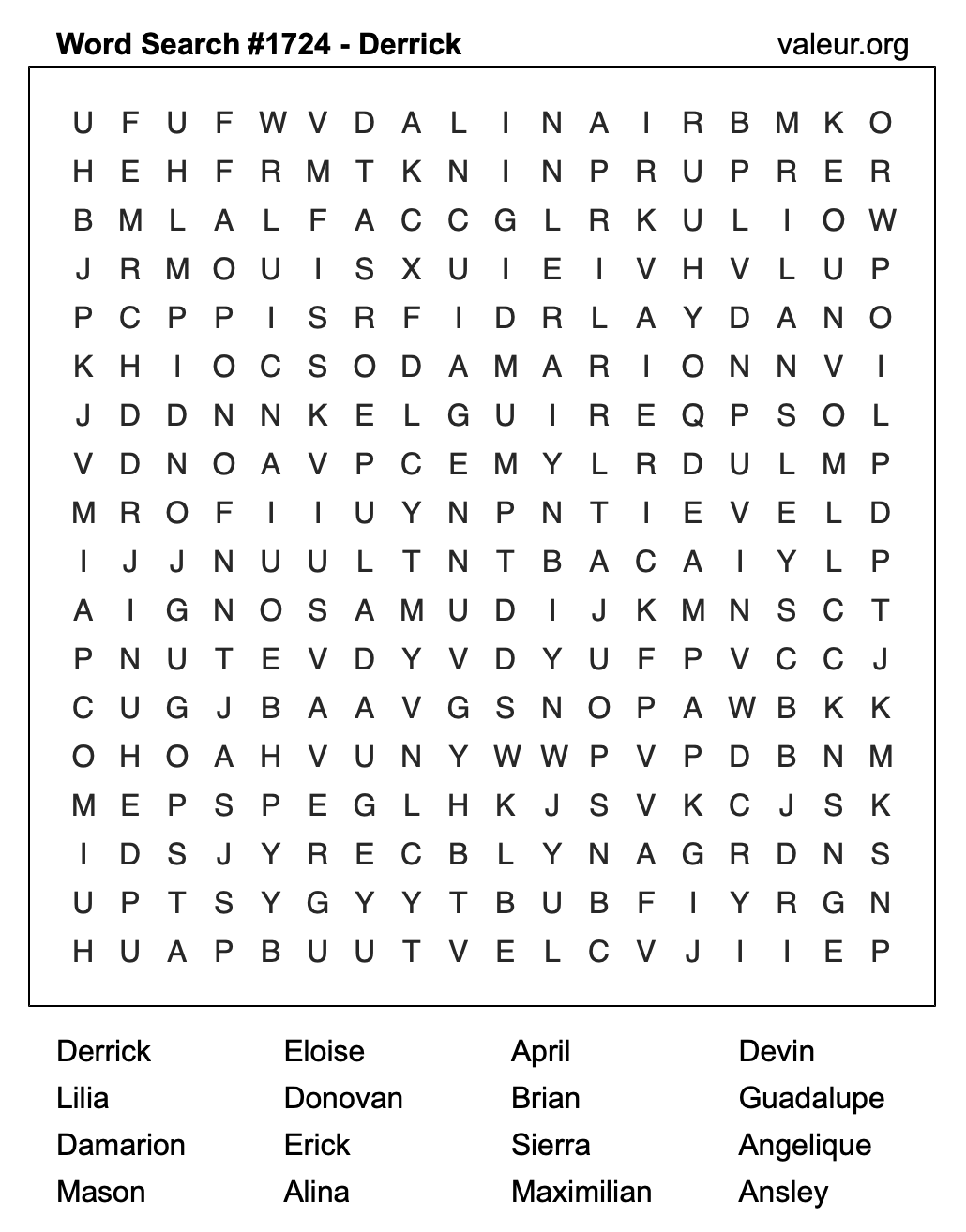 Word Search Puzzle with the name Derrick #1724 Word Search Puzzle with the name Derrick #1724