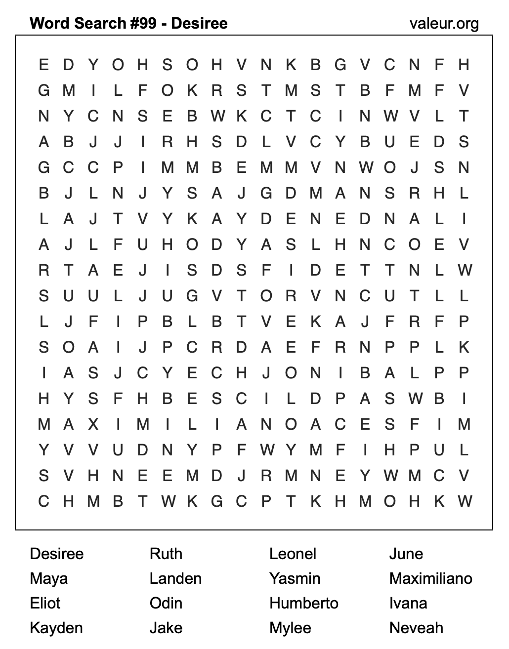 Word Search Puzzle with the name Desiree #99 Word Search Puzzle with the name Desiree #99