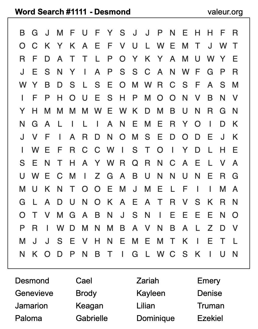 Word Search Puzzle with the name Desmond #1111