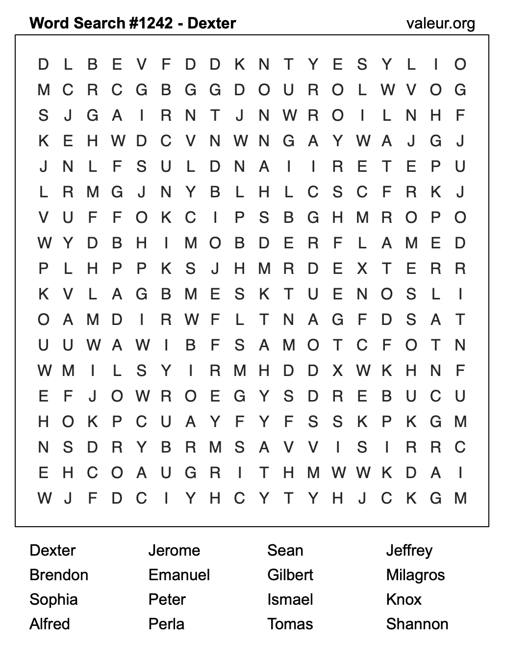 Word Search Puzzle with the name Dexter #1242