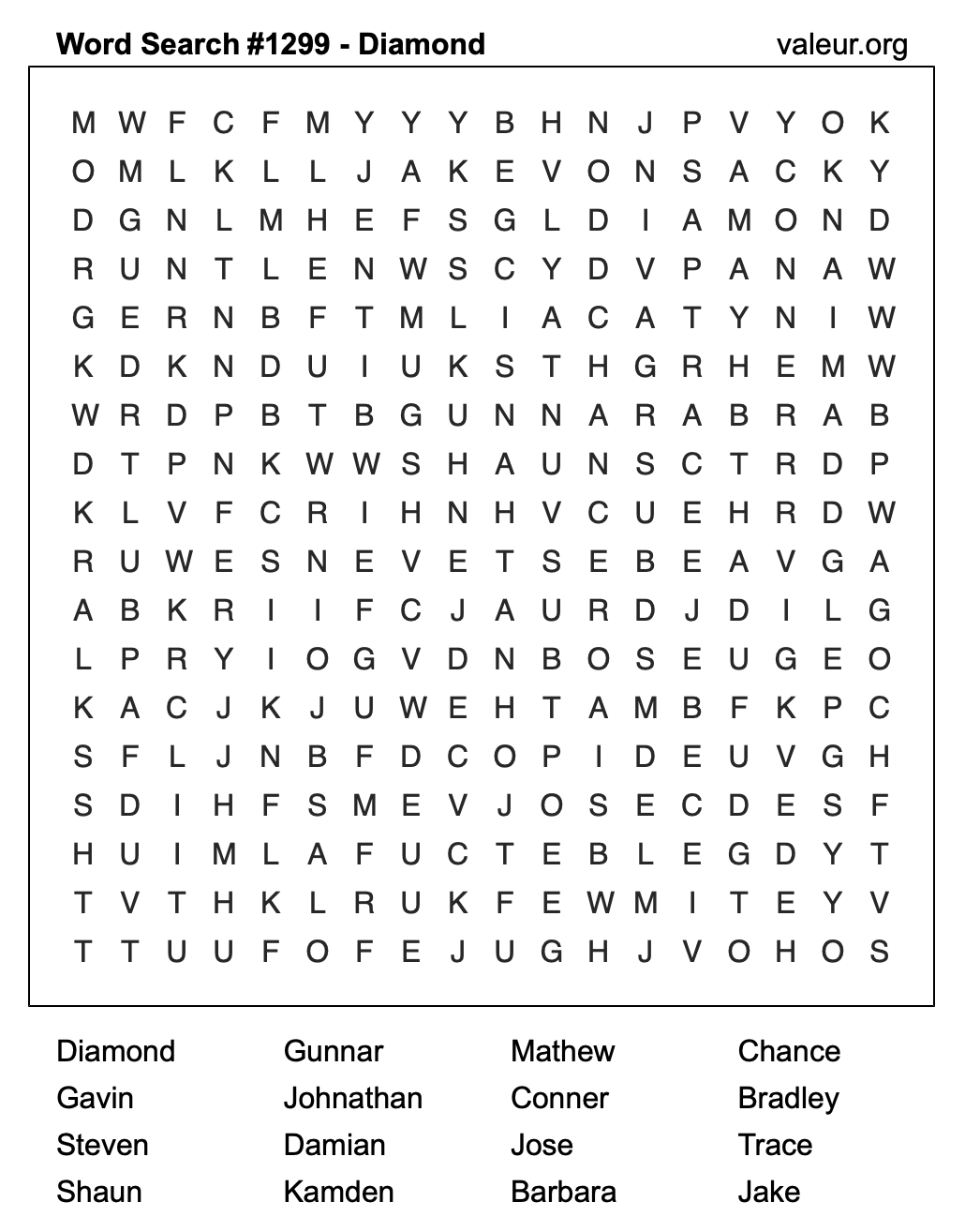 Word Search Puzzle with the name Diamond #1299 Word Search Puzzle with the name Diamond #1299
