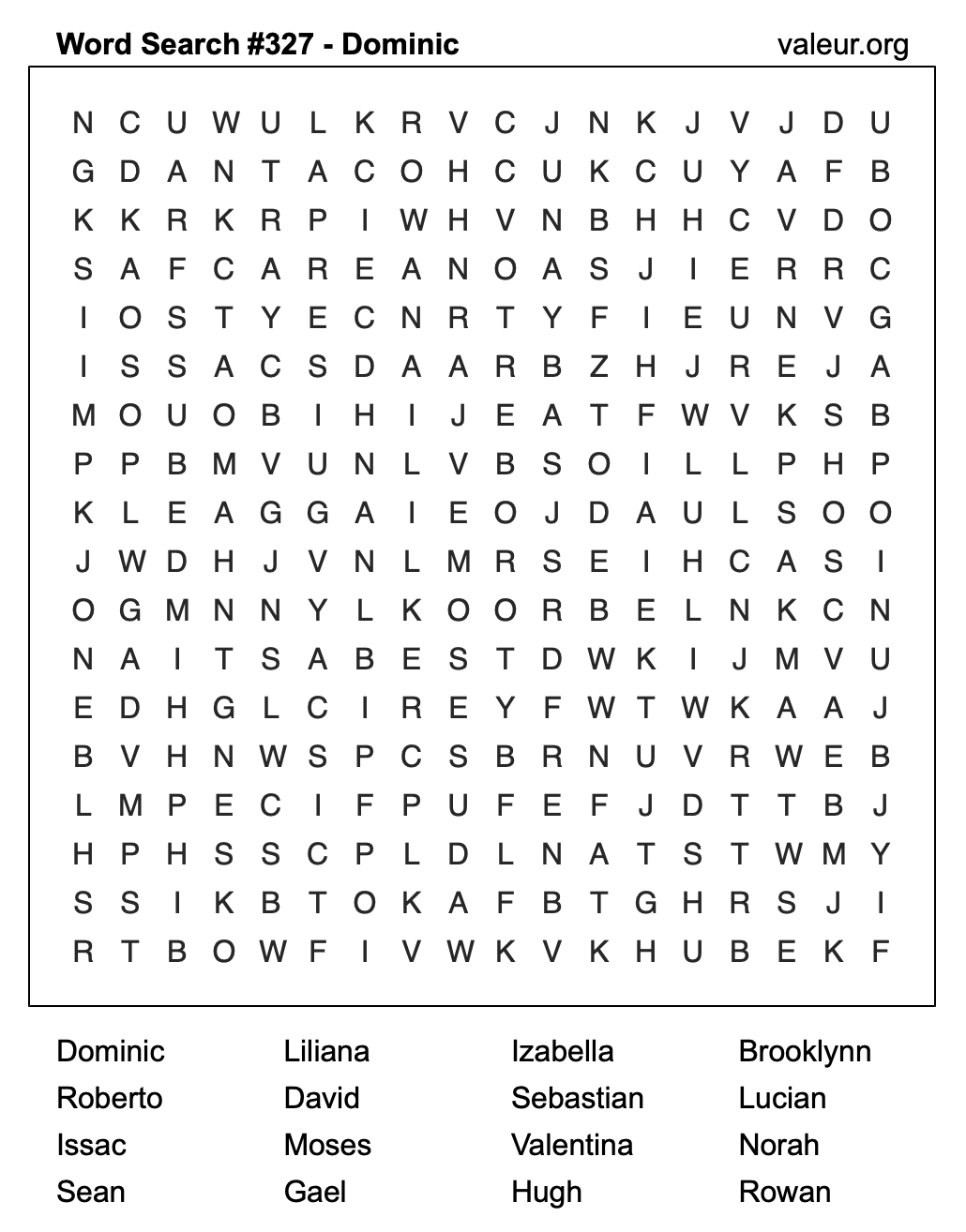 Word Search Puzzle with the name Dominic #327