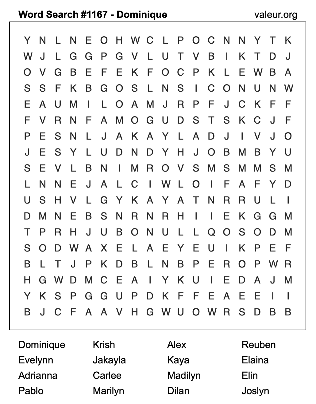 Word Search Puzzle with the name Dominique #1167 Word Search Puzzle with the name Dominique #1167