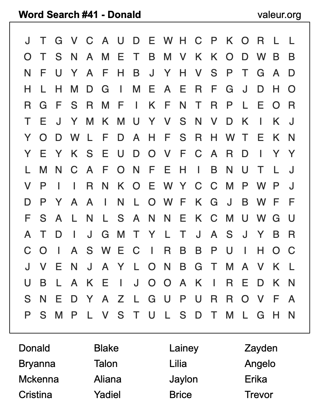 Word Search Puzzle with the name Donald #41