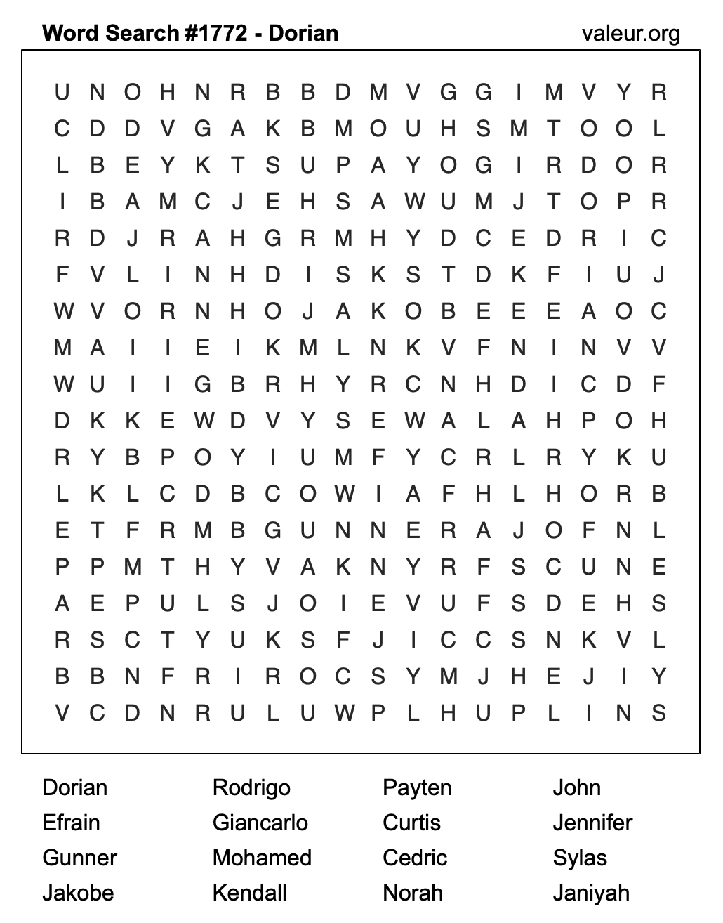 Word Search Puzzle with the name Dorian #1772