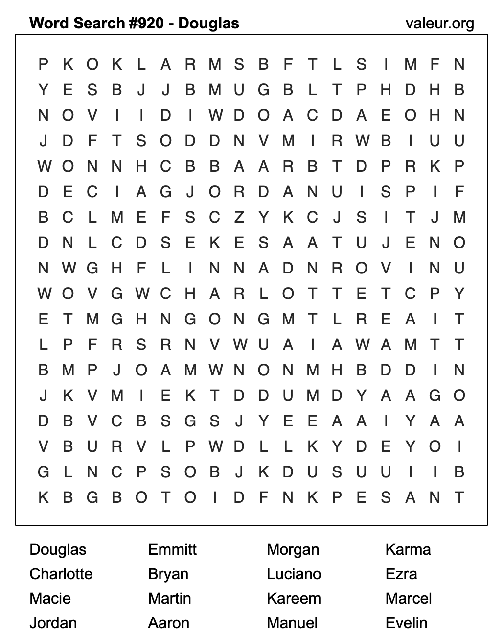 Word Search Puzzle with the name Douglas #920
