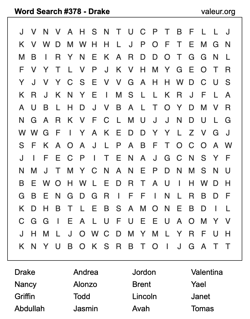 Word Search Puzzle with the name Drake #378