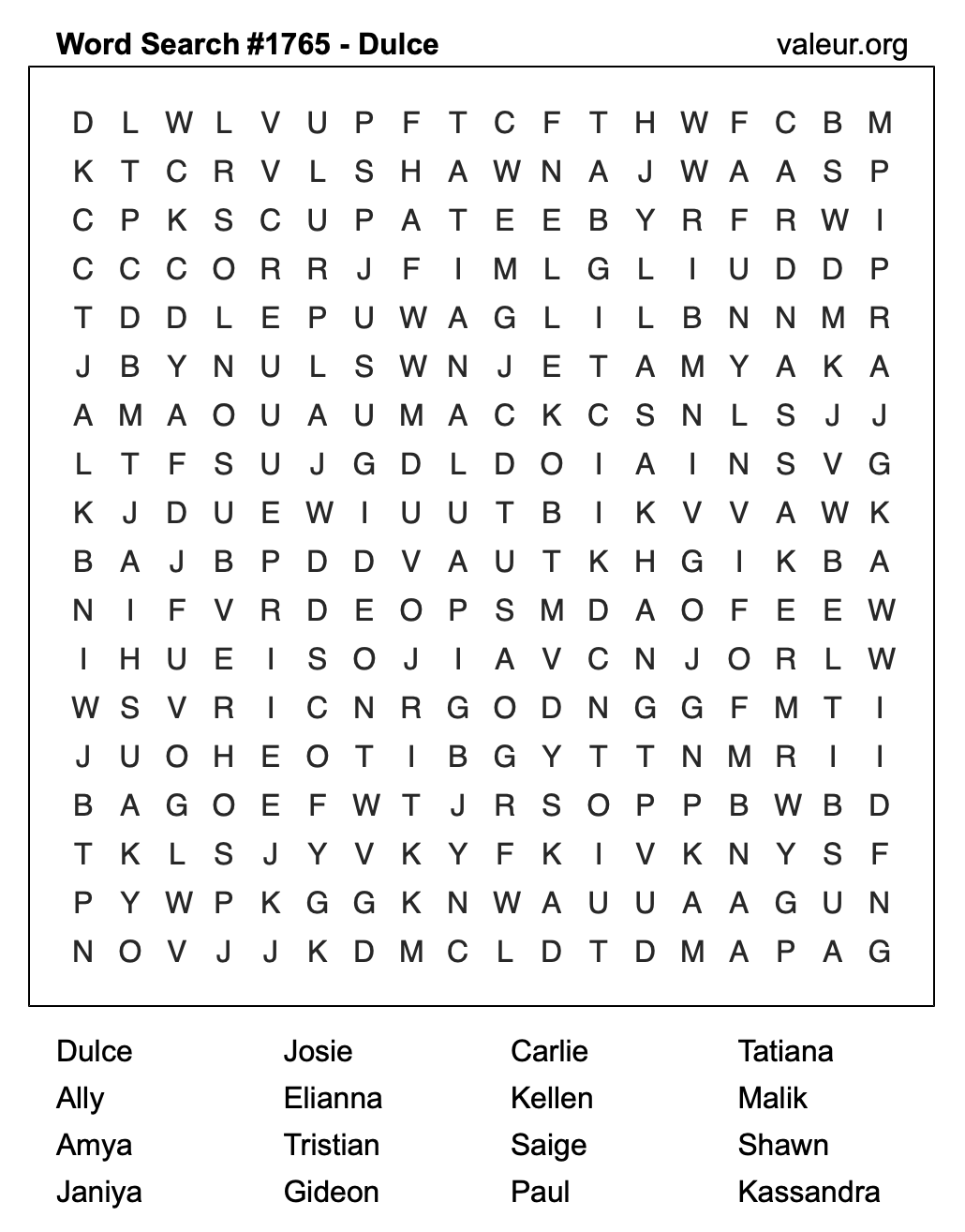 Word Search Puzzle with the name Dulce #1765 Word Search Puzzle with the name Dulce #1765