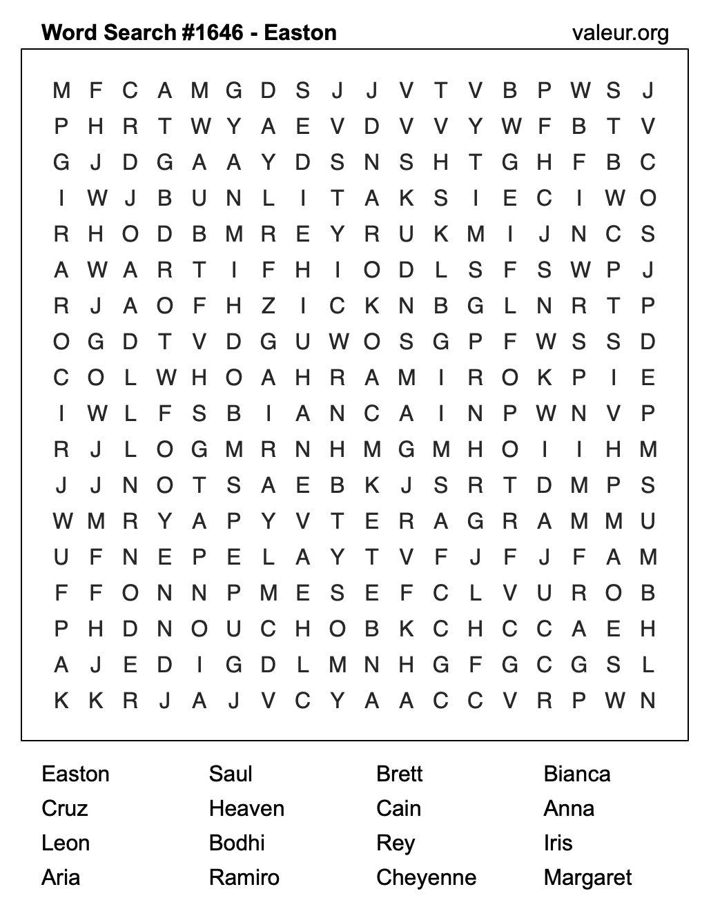 Word Search Puzzle with the name Easton #1646 Word Search Puzzle with the name Easton #1646