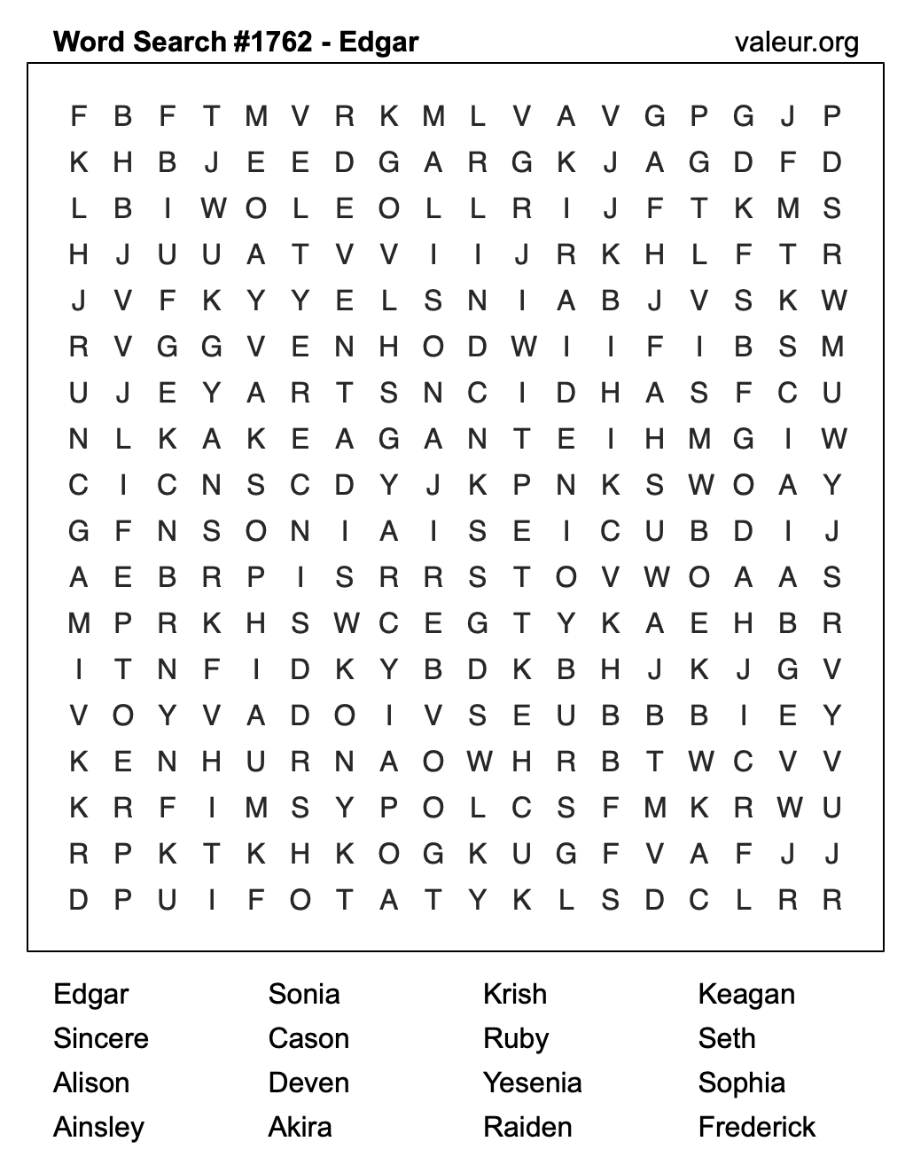 Word Search Puzzle with the name Edgar #1762 Word Search Puzzle with the name Edgar #1762