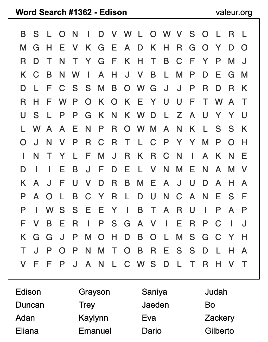 Word Search Puzzle with the name Edison #1362 Word Search Puzzle with the name Edison #1362