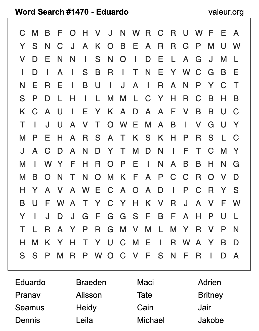 Word Search Puzzle with the name Eduardo #1470