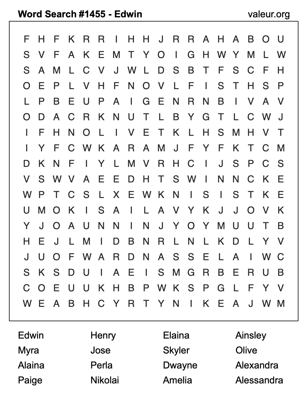 Word Search Puzzle with the name Edwin #1455