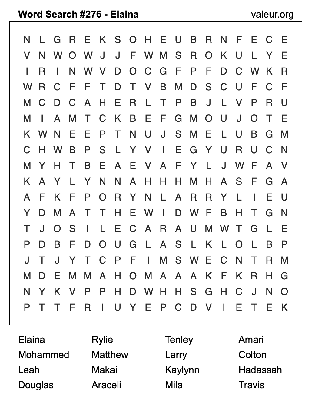 Word Search Puzzle with the name Elaina #276