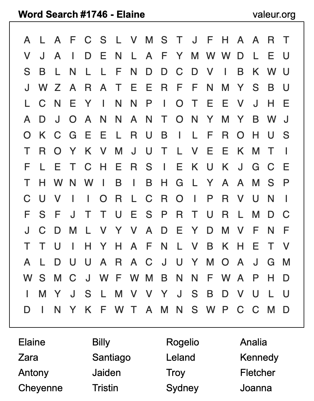 Word Search Puzzle with the name Elaine #1746
