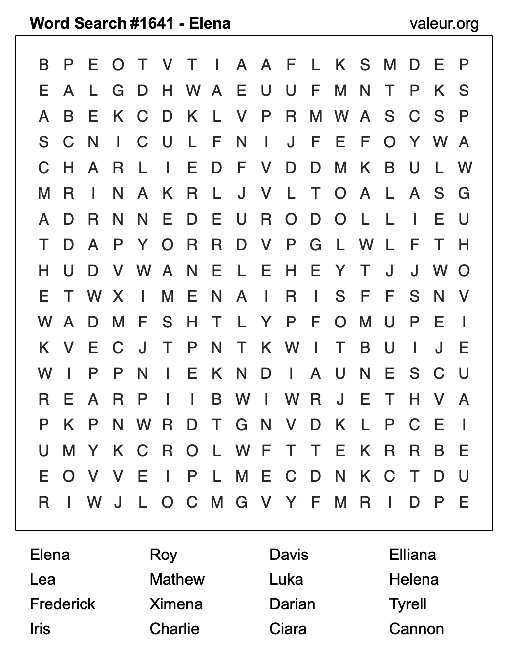 Word Search Puzzle with the name Elena #1641