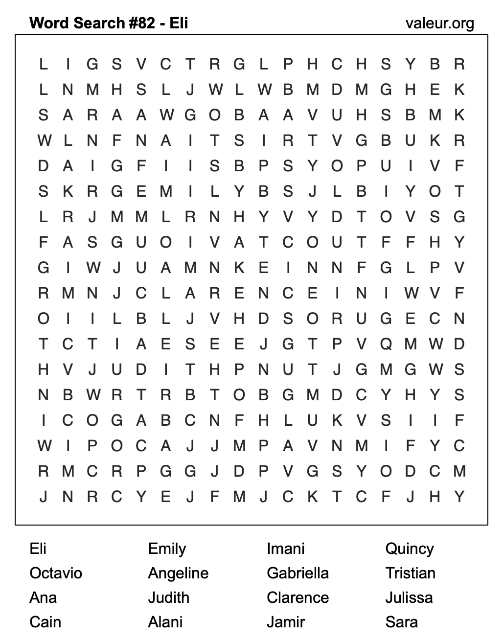 Word Search Puzzle with the name Eli #82