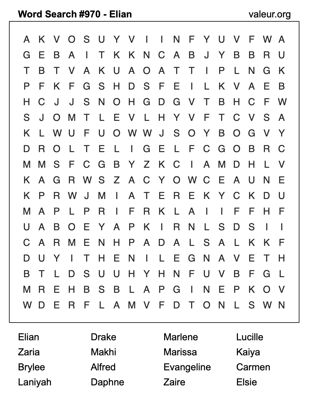 Word Search Puzzle with the name Elian #970