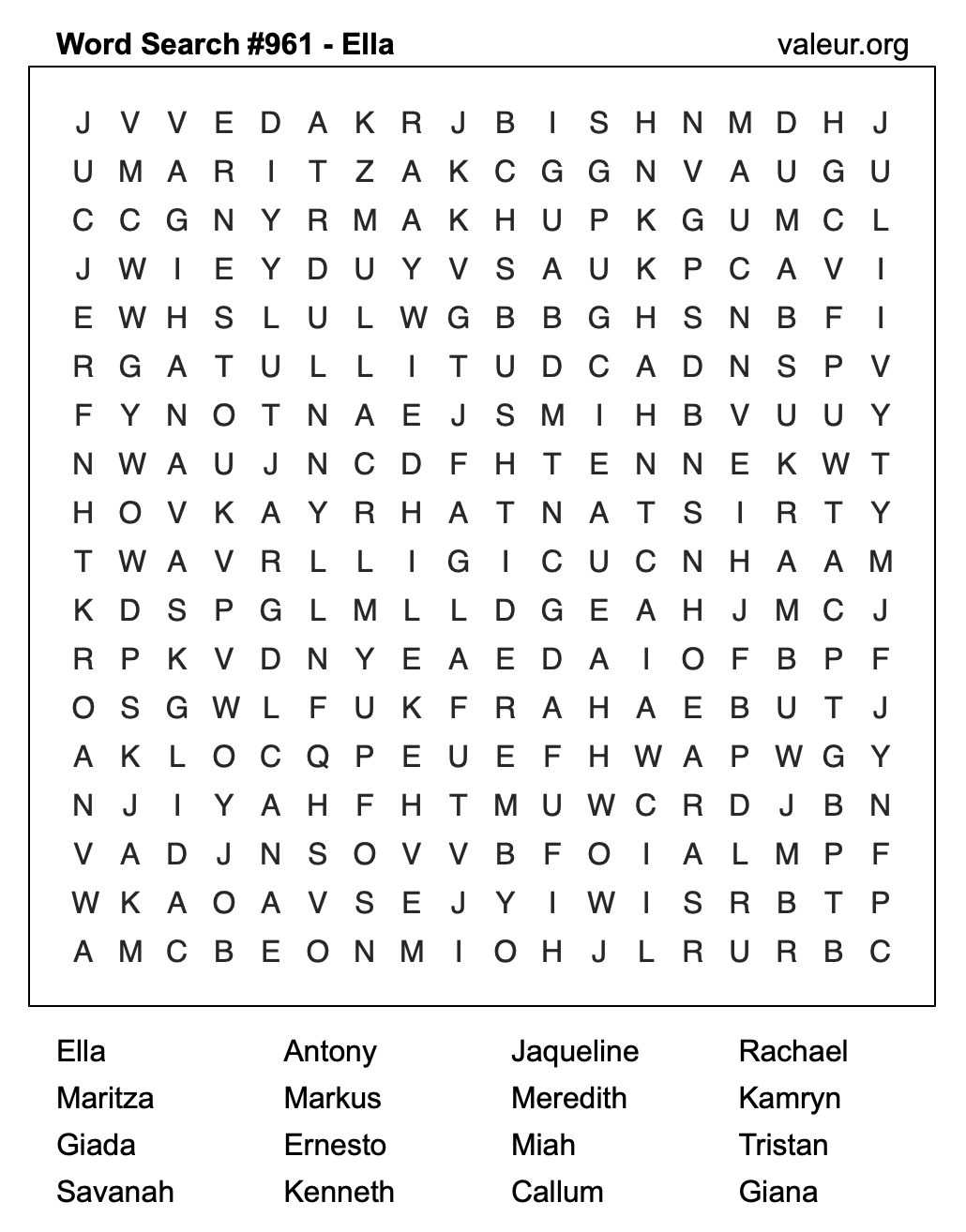 Word Search Puzzle with the name Ella #961