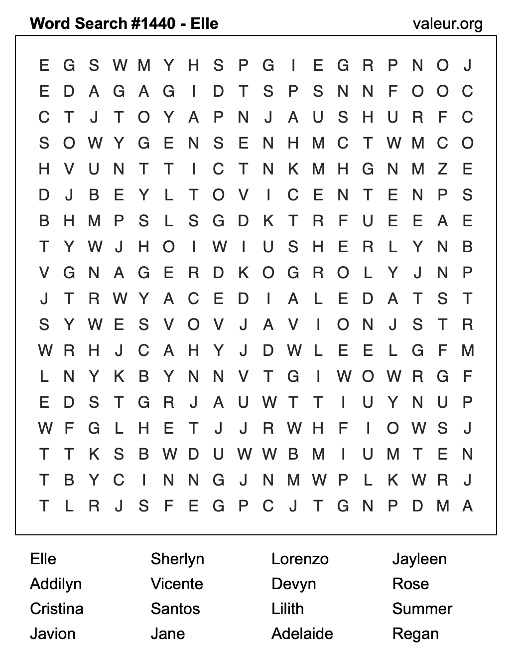 Word Search Puzzle with the name Elle #1440
