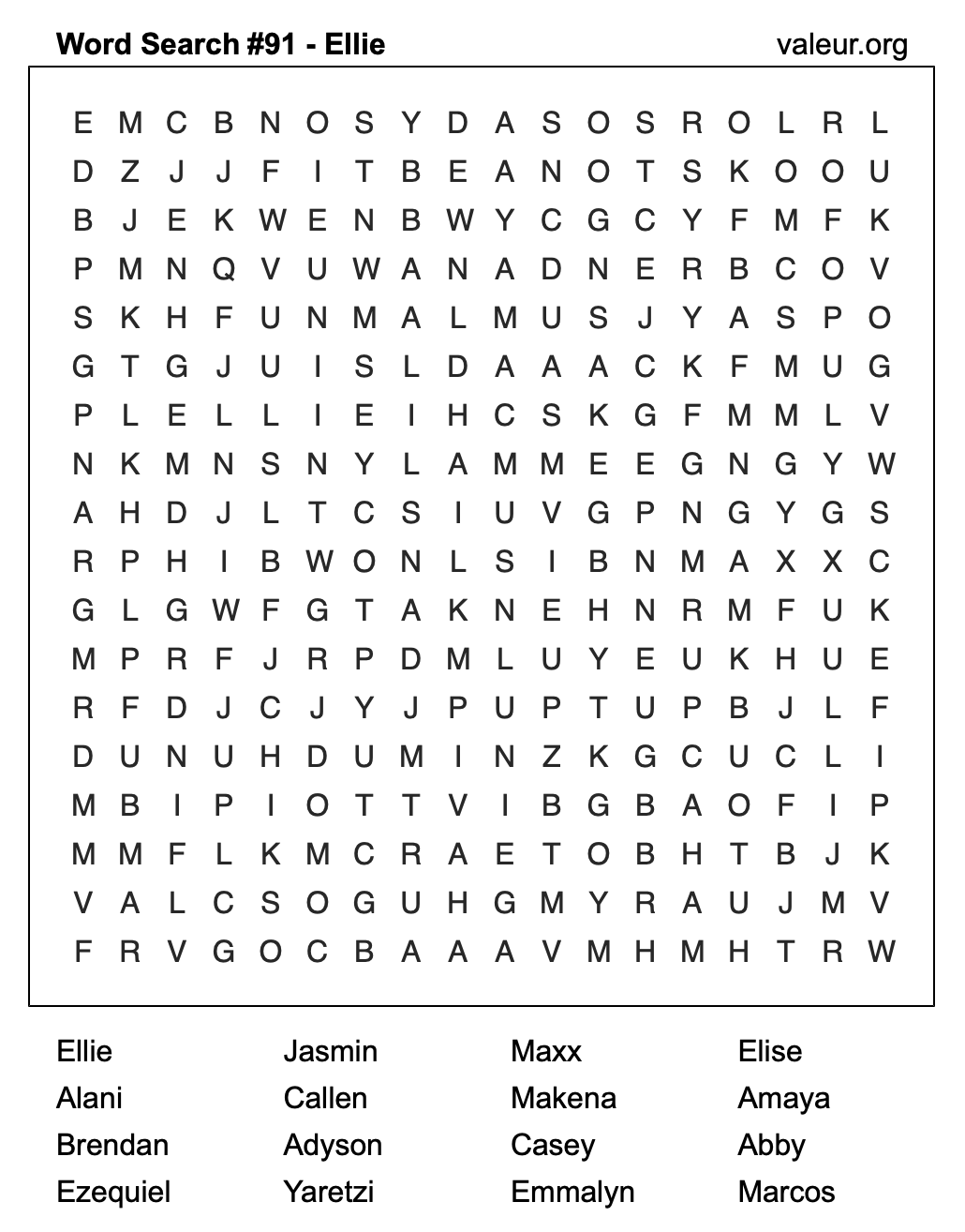 Word Search Puzzle with the name Ellie #91 Word Search Puzzle with the name Ellie #91