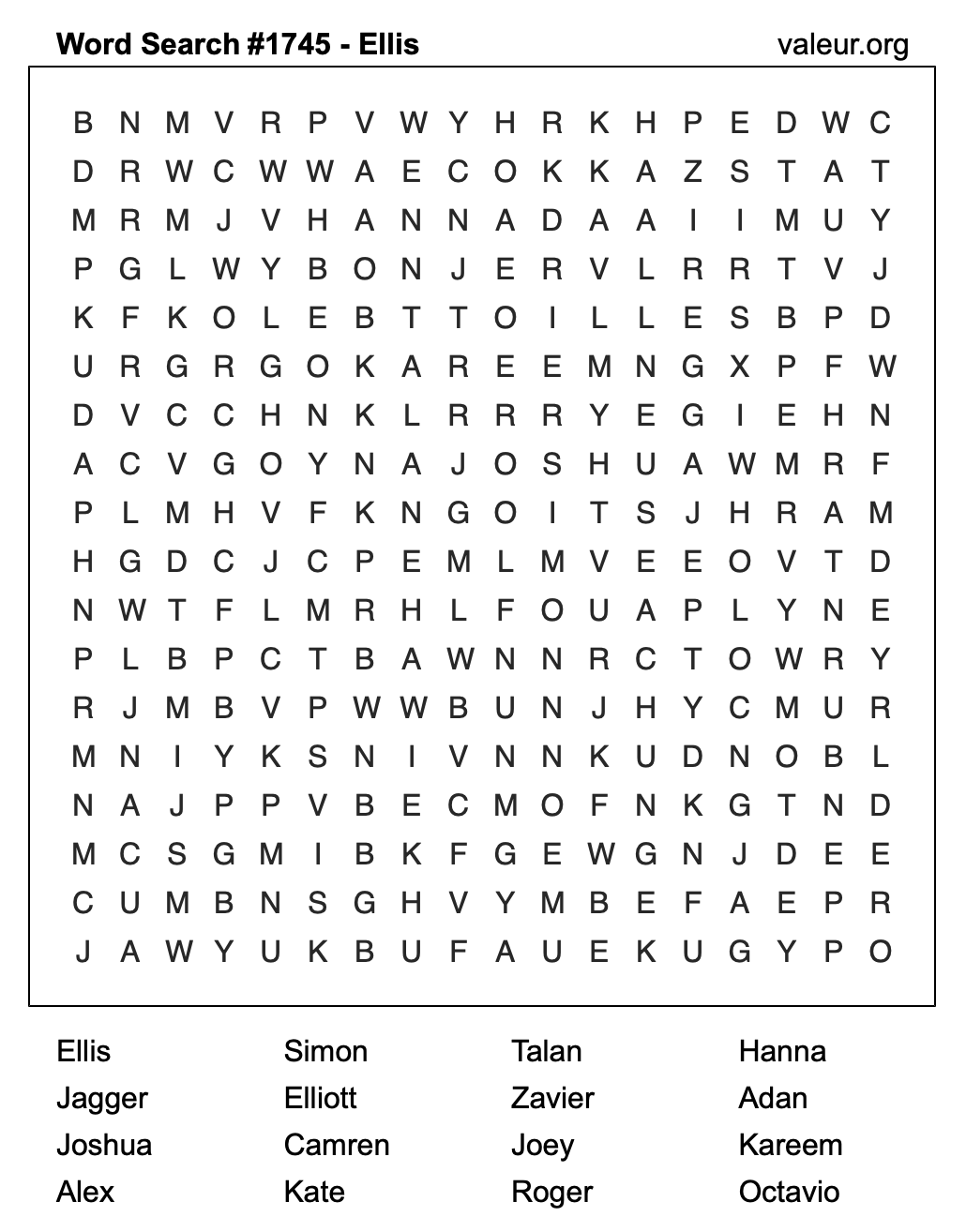 Word Search Puzzle with the name Ellis #1745