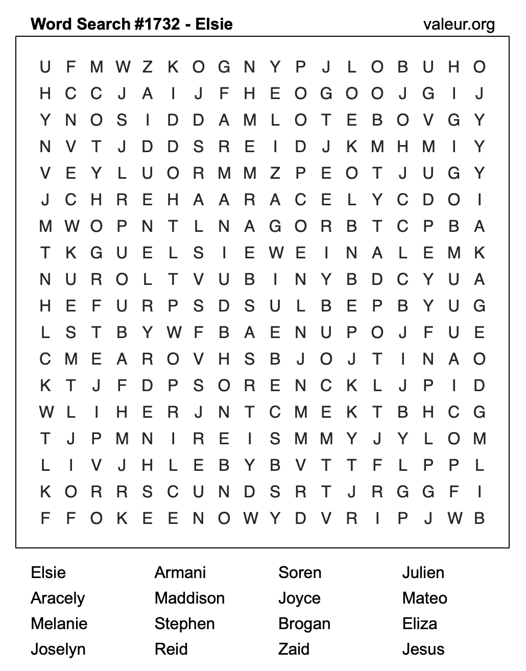 Word Search Puzzle with the name Elsie #1732
