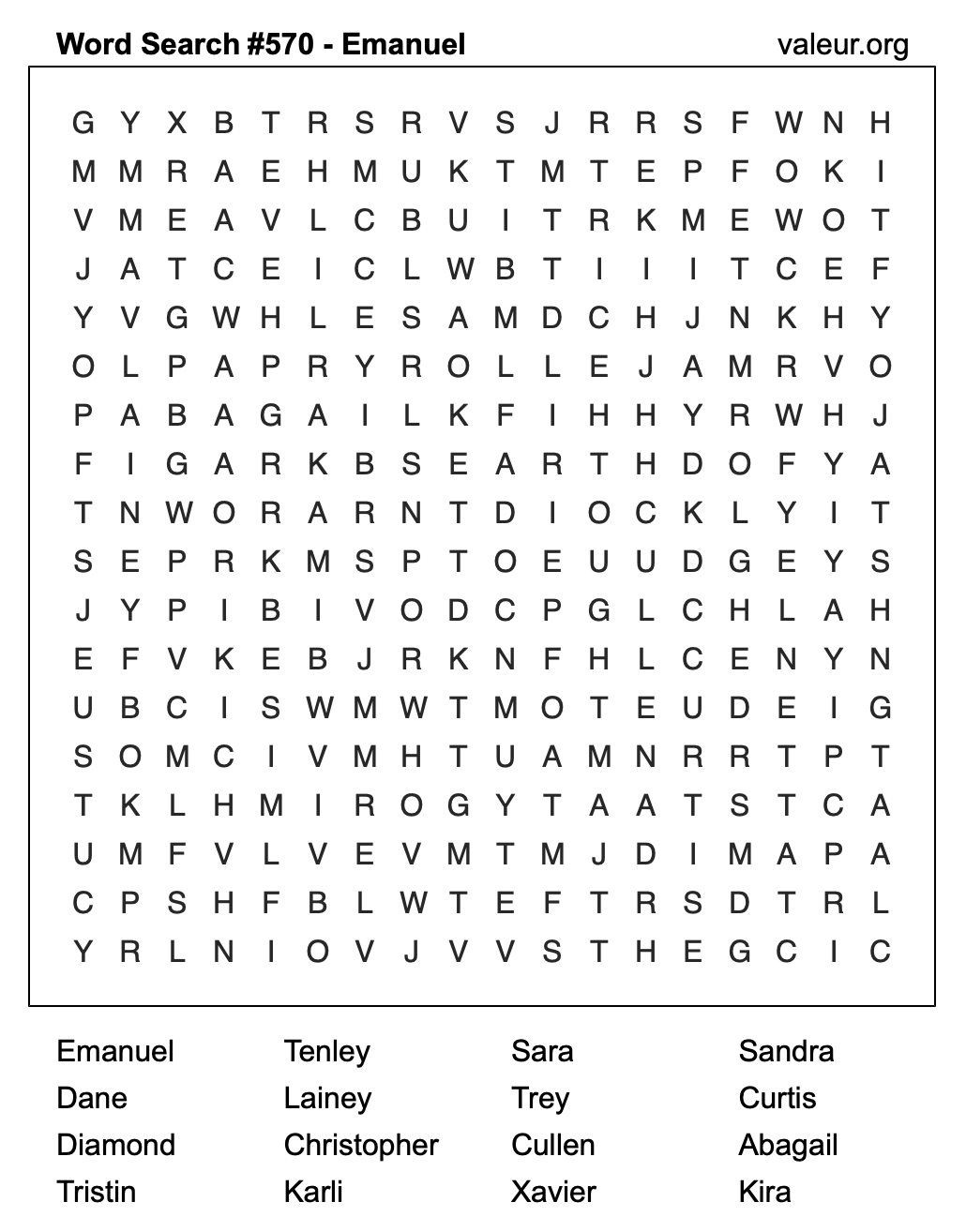 Word Search Puzzle with the name Emanuel #570 Word Search Puzzle with the name Emanuel #570
