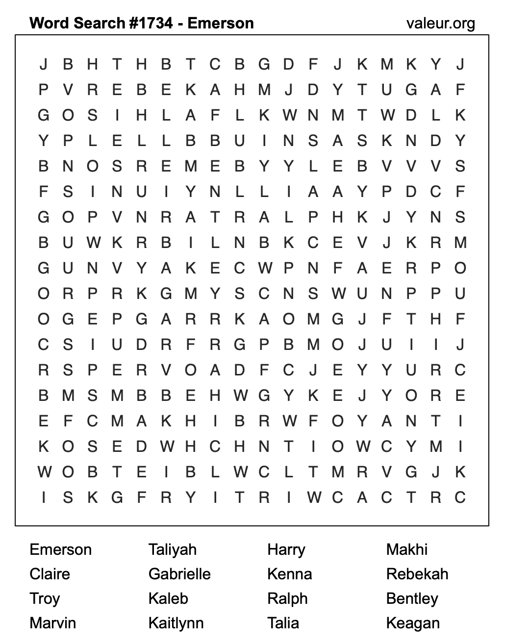 Word Search Puzzle with the name Emerson #1734