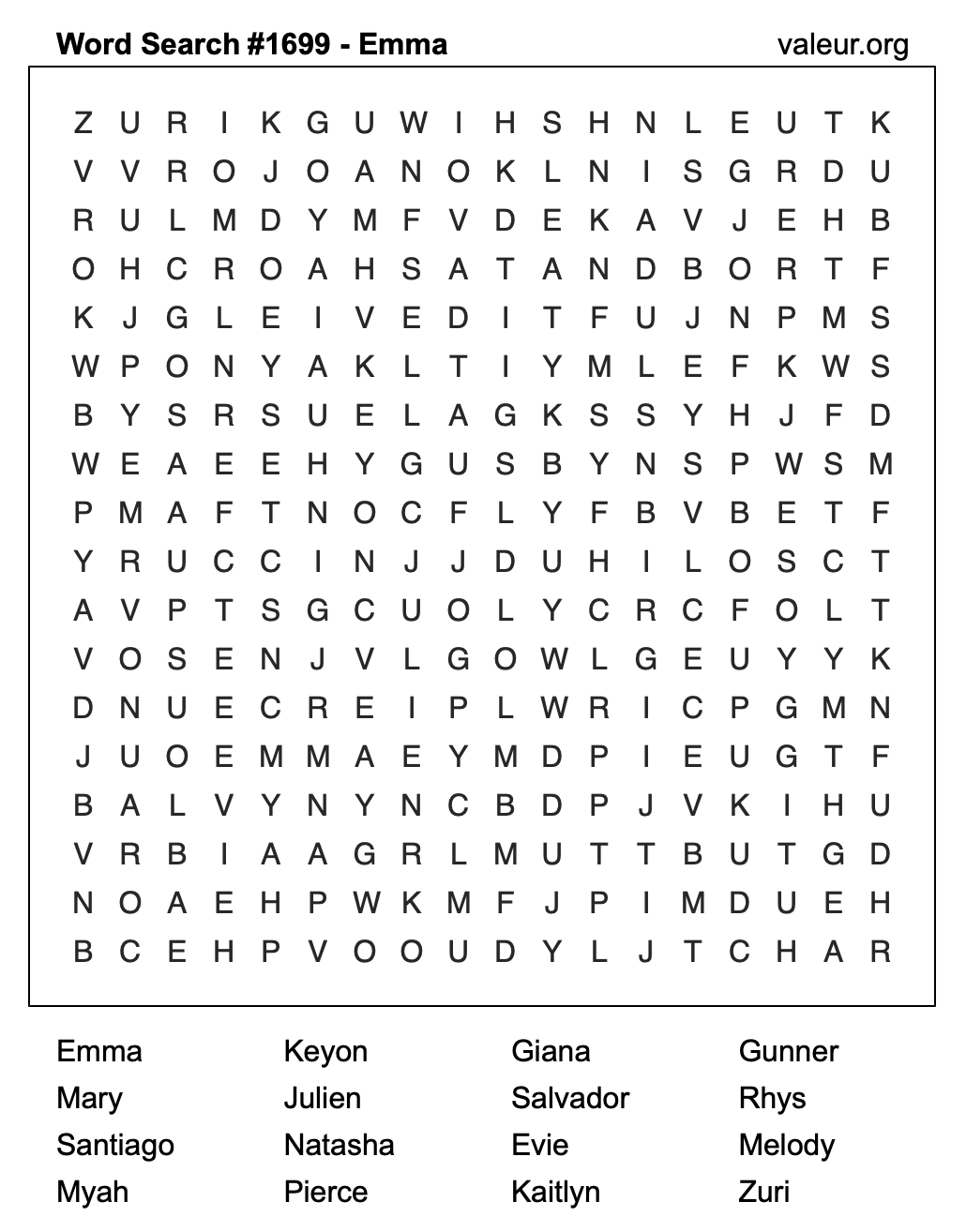 Word Search Puzzle with the name Emma #1699 Word Search Puzzle with the name Emma #1699