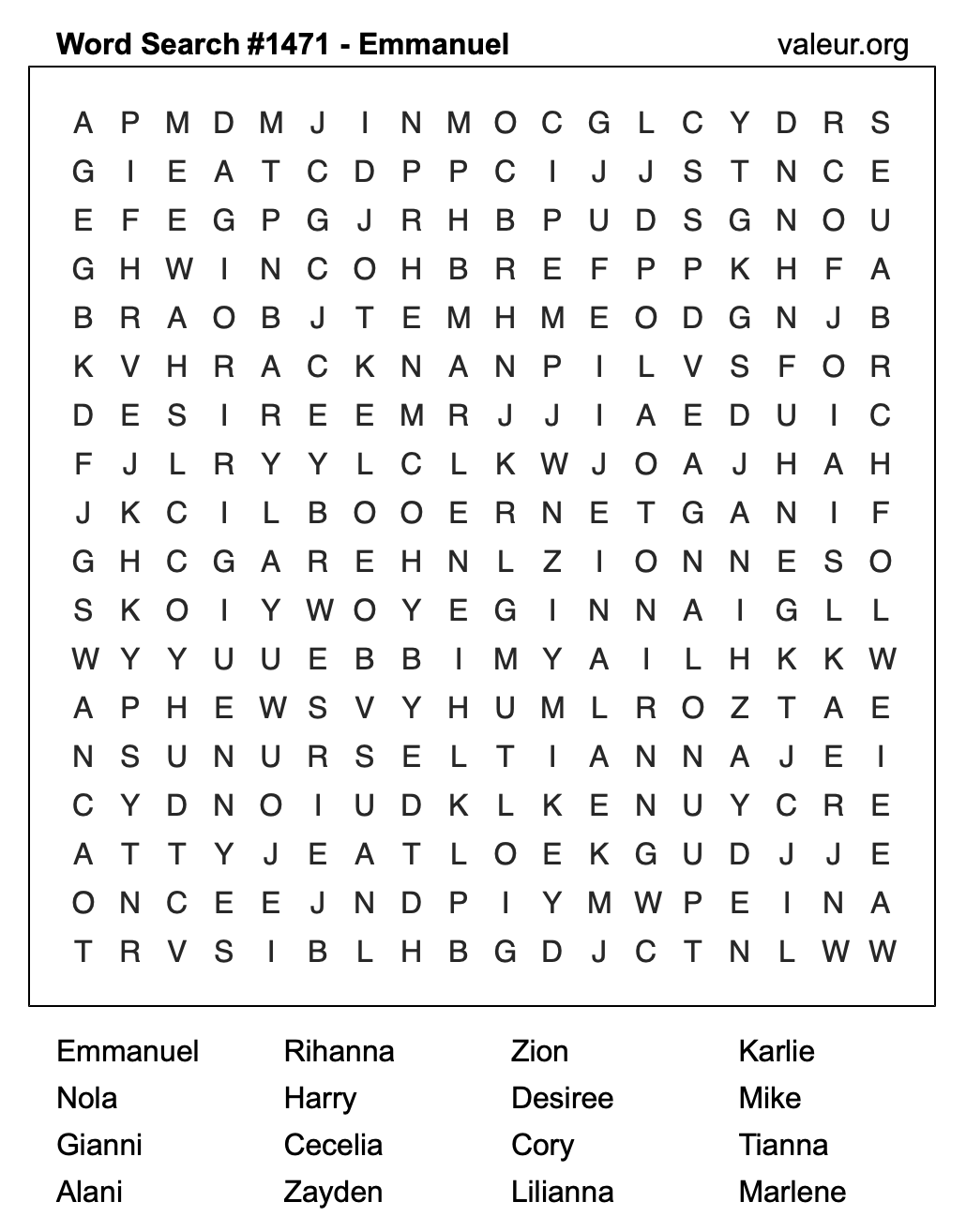 Word Search Puzzle with the name Emmanuel #1471