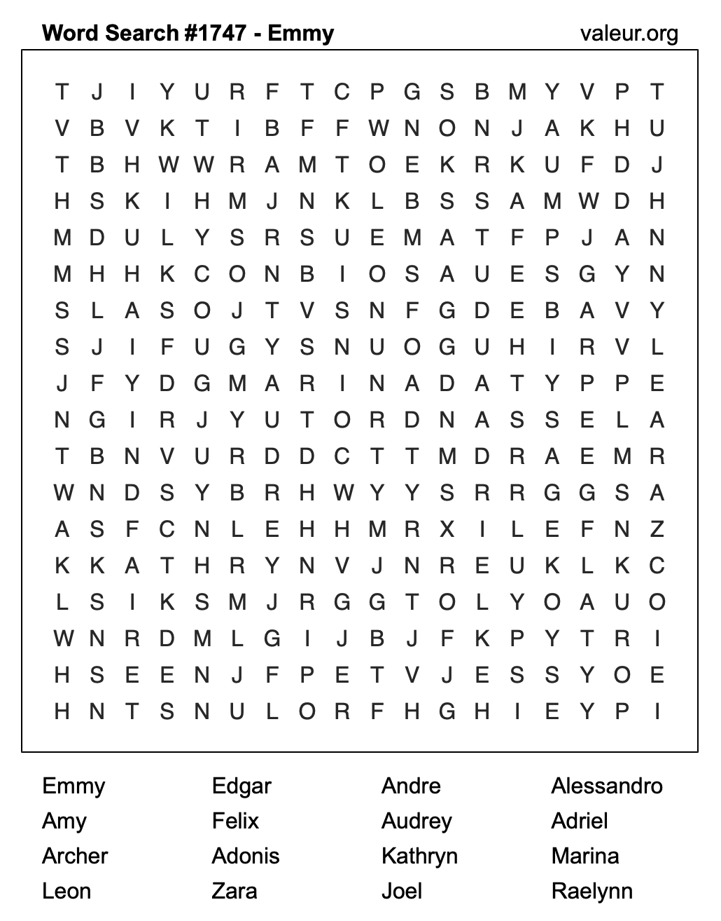 Word Search Puzzle with the name Emmy #1747