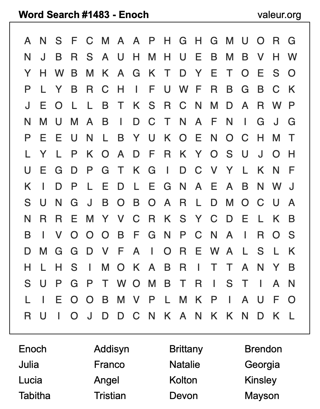Word Search Puzzle with the name Enoch #1483