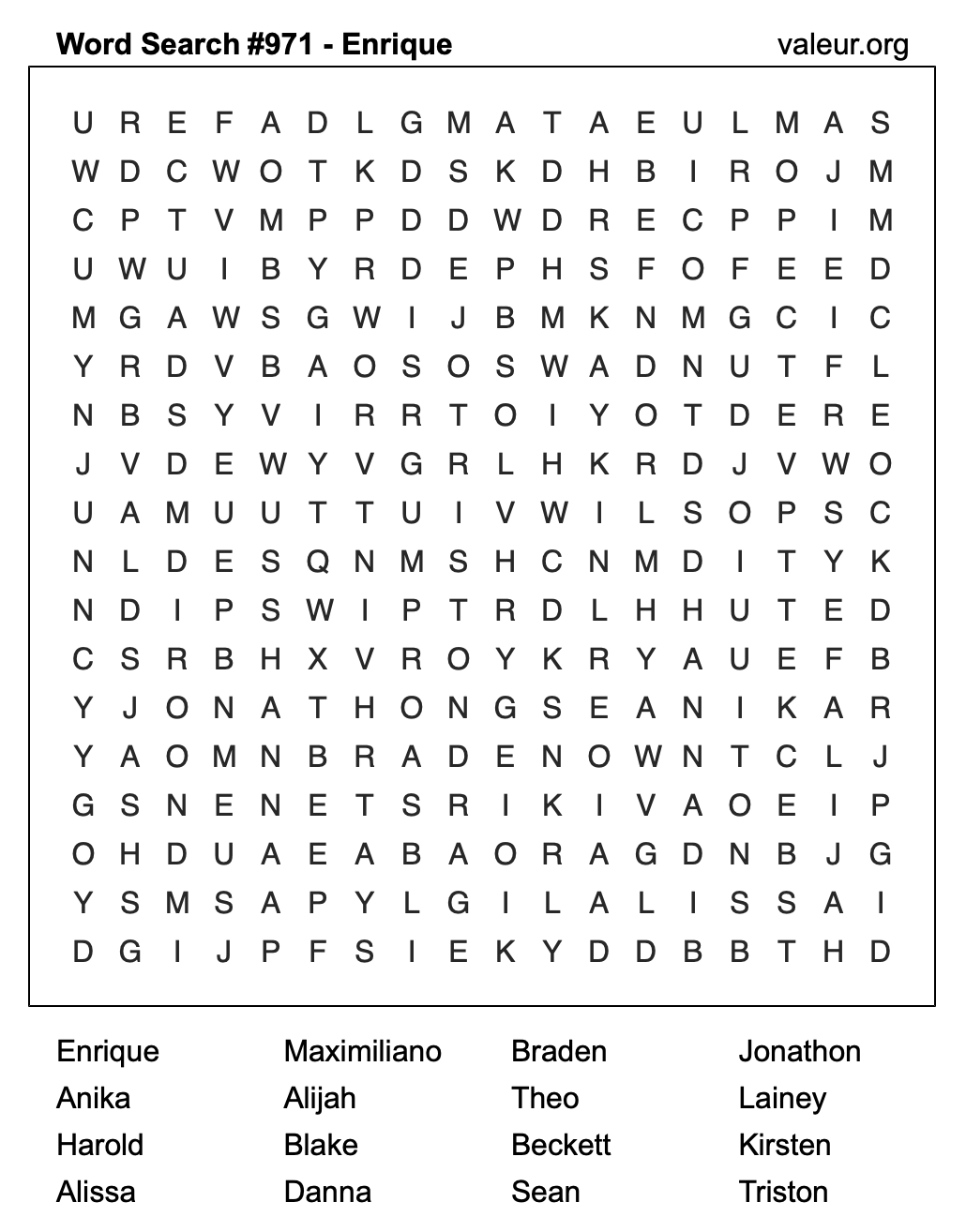 Word Search Puzzle with the name Enrique #971 Word Search Puzzle with the name Enrique #971