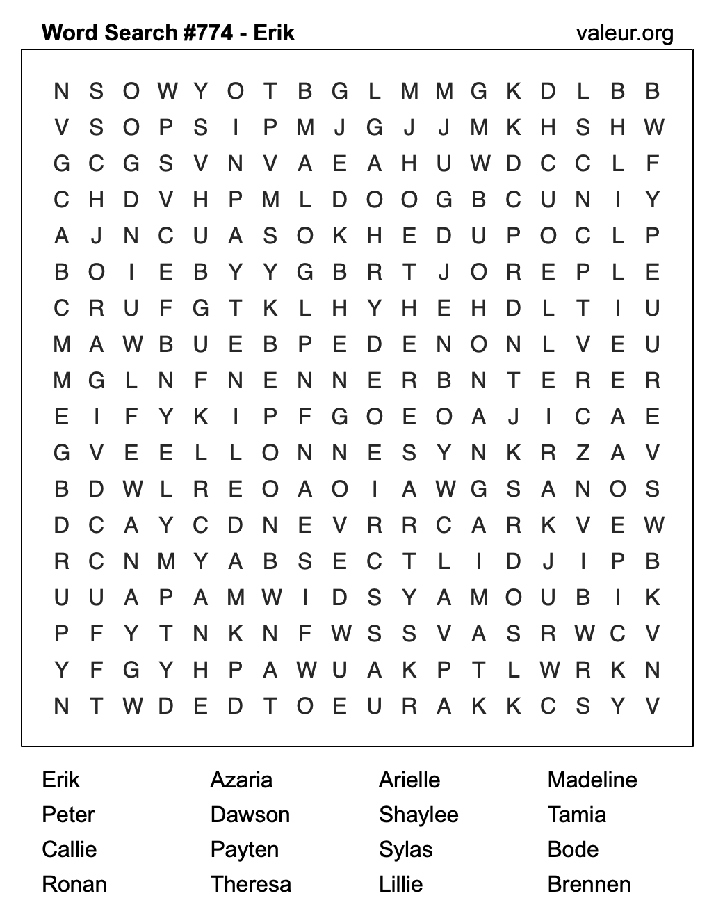 Word Search Puzzle with the name Erik #774 Word Search Puzzle with the name Erik #774