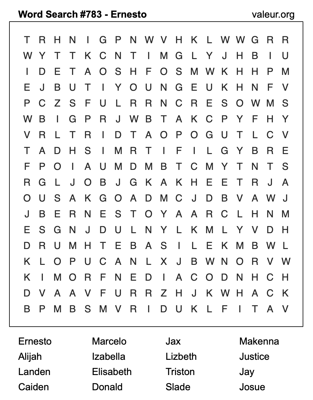 Word Search Puzzle with the name Ernesto #783