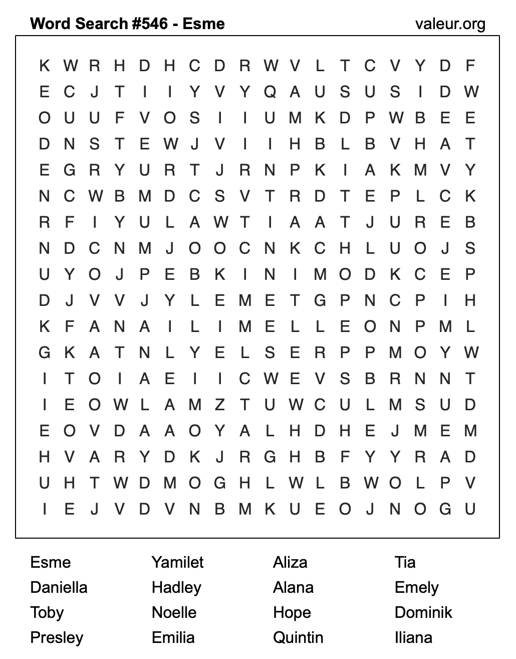 Word Search Puzzle with the name Esme #546
