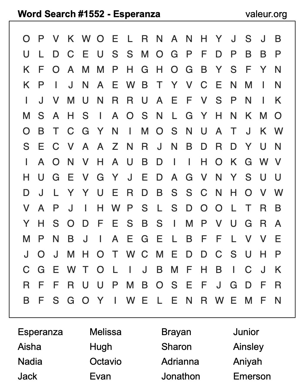 Word Search Puzzle with the name Esperanza #1552