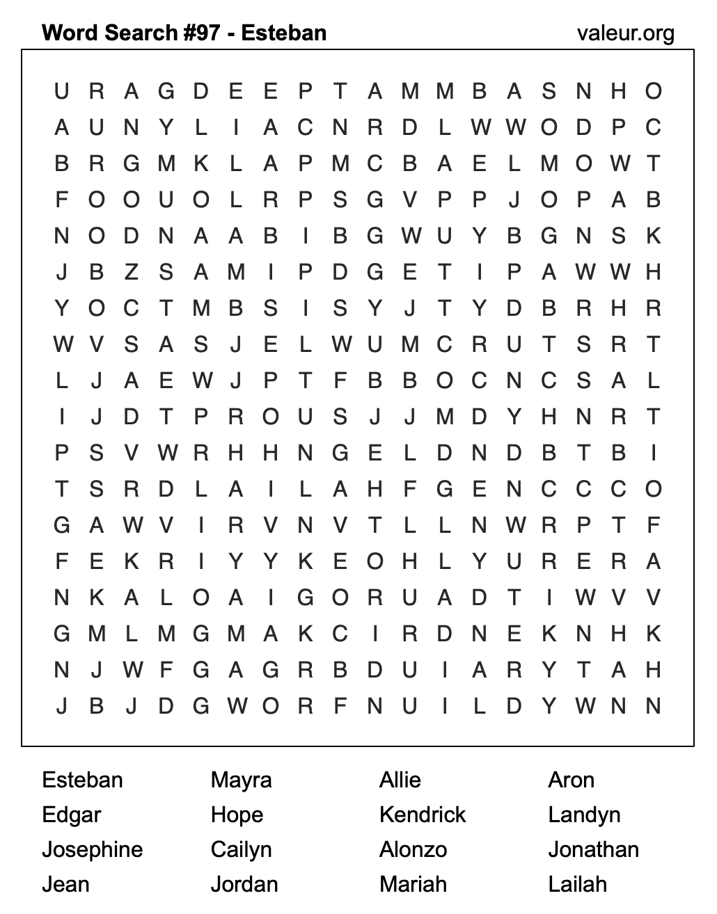 Word Search Puzzle with the name Esteban #97
