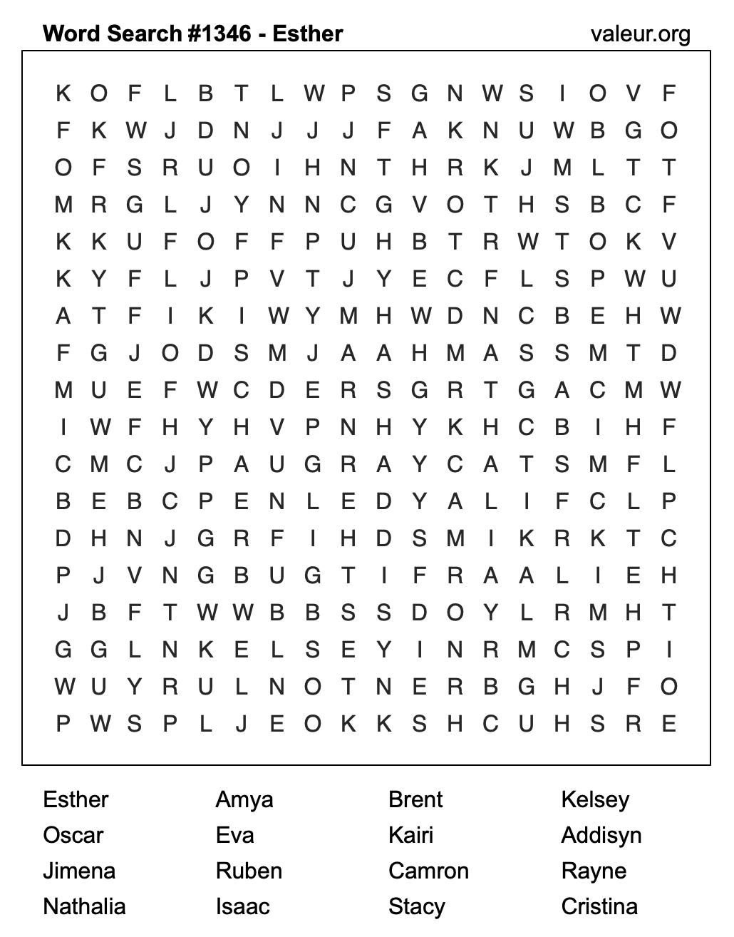 Word Search Puzzle with the name Esther #1346