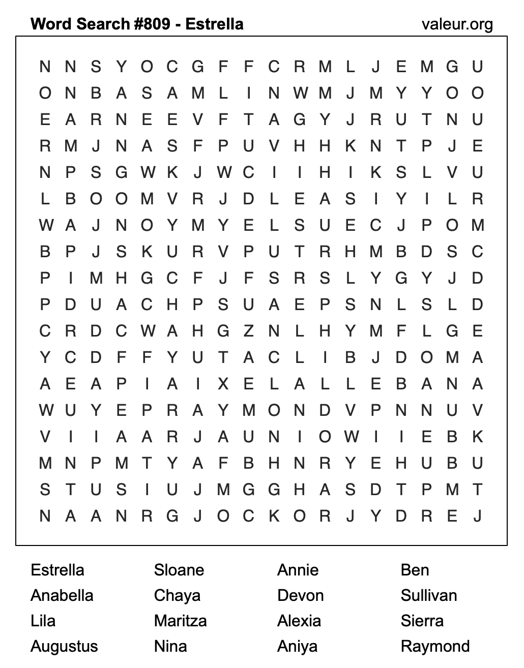 Word Search Puzzle with the name Estrella #809