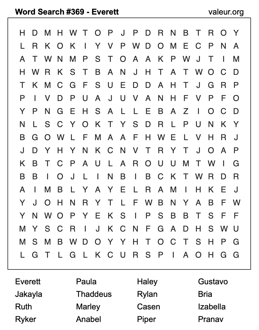 Word Search Puzzle with the name Everett #369 Word Search Puzzle with the name Everett #369