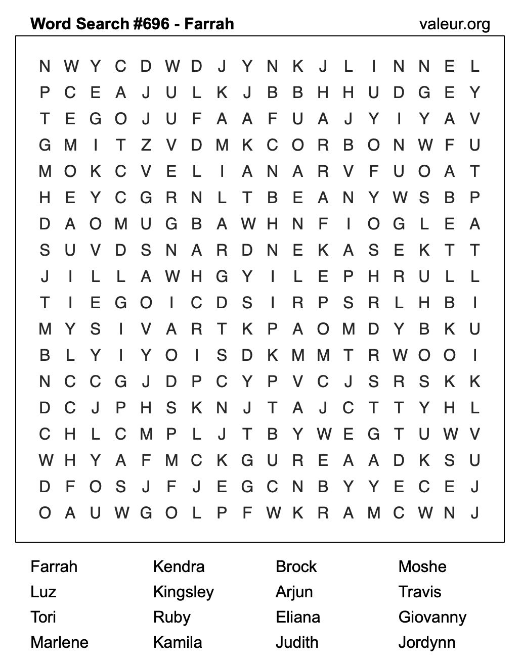 Word Search Puzzle with the name Farrah #696