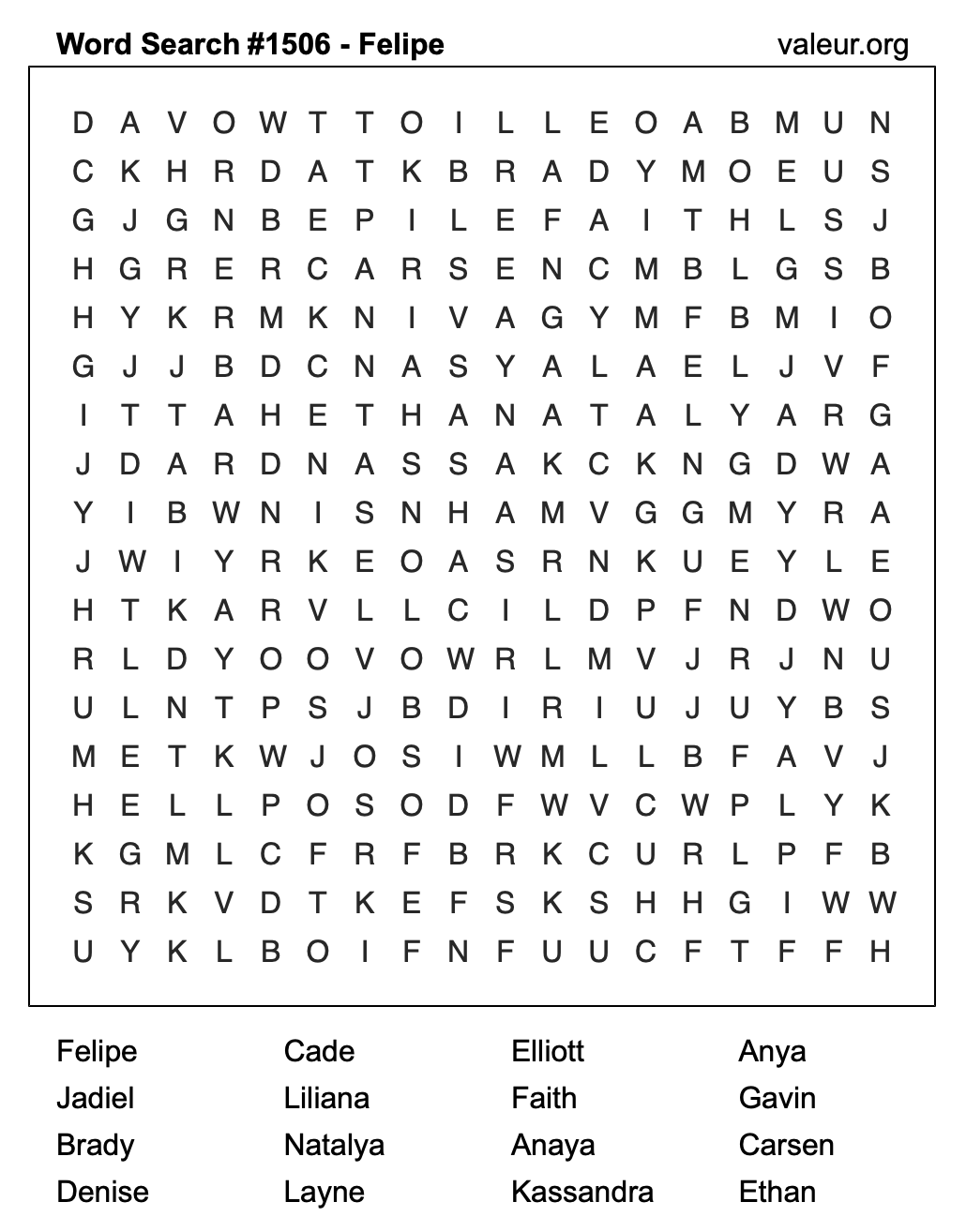 Word Search Puzzle with the name Felipe #1506
